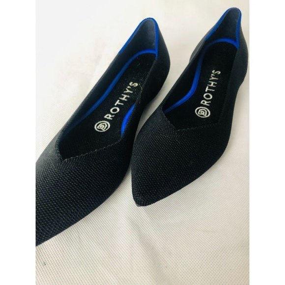 NWOT Rothy’s The Point Pointed Toe Flats Black Blue Halo Retired Women’s Size  7 - Picture 2 of 9
